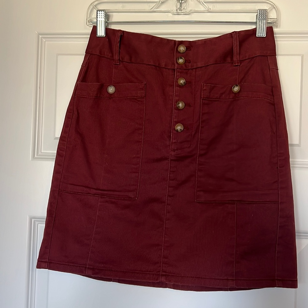 Loft maroon, button pencil skirts with front pockets